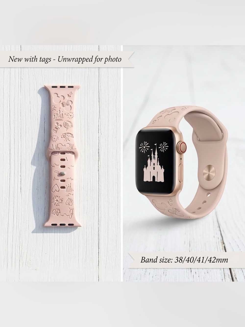 Womem Silicone Apple Watch Band - Pink Disney Castle Design-Dusty Pink